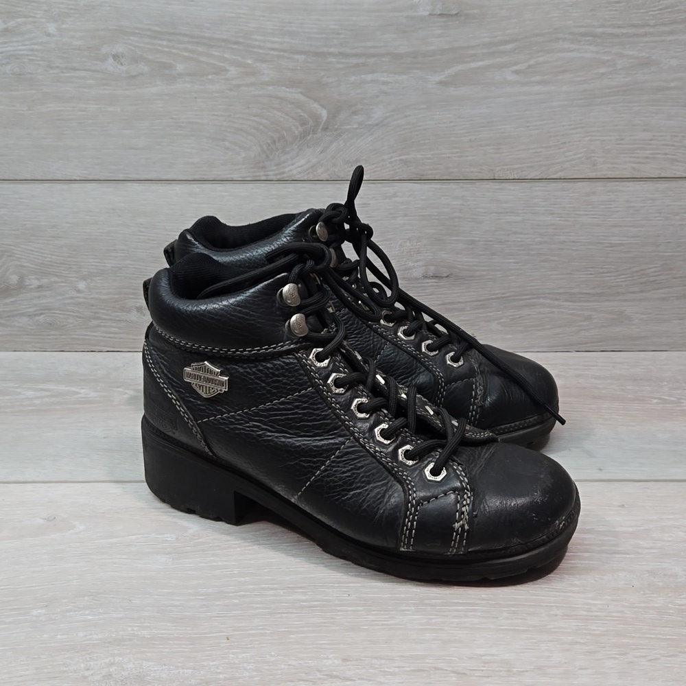 Harley Davidson Moto Women Ankle Leather Chunky Tractor boots shoes sz 6.5